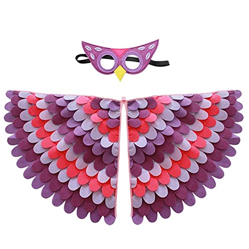 Vecksoy Vestido colorido con alas de loro diadema pájaro ala máscara de vestir disfraz niña niño cosplay fiesta regalo 100 cm