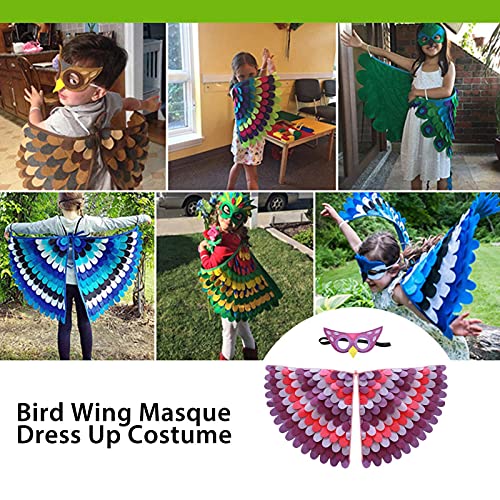 Vecksoy Vestido colorido con alas de loro diadema pájaro ala máscara de vestir disfraz niña niño cosplay fiesta regalo 100 cm