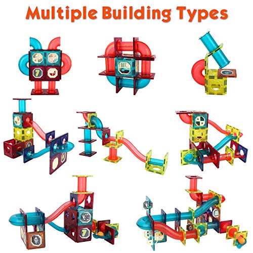 Veluoess 110 Piezas Circuito Canicas, Bloques de Construcción de Pistas de Mármol Juguetes Construcciones Magneticas Regalo Educativo para Niños