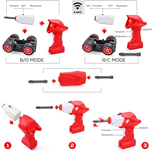 Veluoess 2 en 1 Camión de Juguete para Niños,Camión de Bomberos Coche de Juguete con Taladro Eléctrico,Juguete de Construcción Desmontar Vehículos Regalo de Juguete Educativo para Niños y Niñas