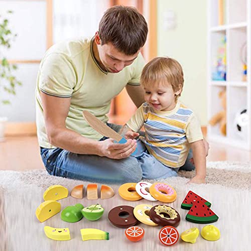 Veluoess Juguete de Cocina para Niños,Juguete Alimentos de Madera Juguete de Picnic con Accesorios para Frutas y Postres Cesta y Esterilla de Picnic,Juego de Imitación Juguetes Educativos para Niños