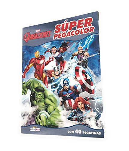 Vengadores Super Pegacolor Cuaderno Vengadores Para Colorear Dibujos Y Pegar pegatinas. Diviértete con Marvel Vengadores Colorear y pegar 40 Pegatinas.