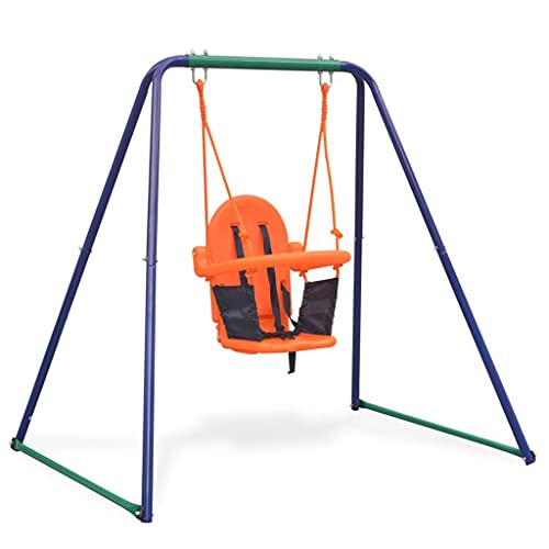 vidaXL Columpio para Niños Pequeños y para Bebés 2 en 1 con Asiento Juguete Parque Infantil Acero y Plástico Naranja