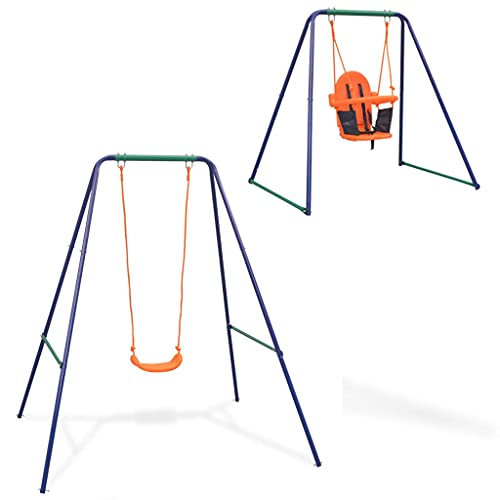 vidaXL Columpio para Niños Pequeños y para Bebés 2 en 1 con Asiento Juguete Parque Infantil Acero y Plástico Naranja