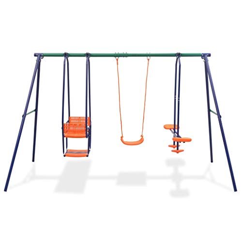 vidaXL Juego de Columpios para Jardín de 5 Piezas Asientos Juguete para Niños Parque Casero Infantil de Acero y Plástico Naranja