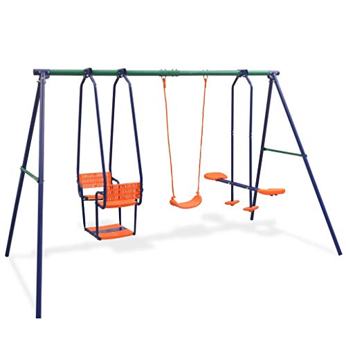 vidaXL Juego de Columpios para Jardín de 5 Piezas Asientos Juguete para Niños Parque Casero Infantil de Acero y Plástico Naranja