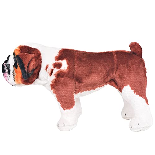 vidaXL Perro Bulldog Peluche de Pie Blanco Marrón XXL Juguete Infantil Animal