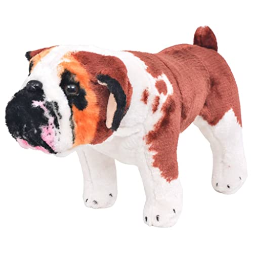 vidaXL Perro Bulldog Peluche de Pie Blanco Marrón XXL Juguete Infantil Animal