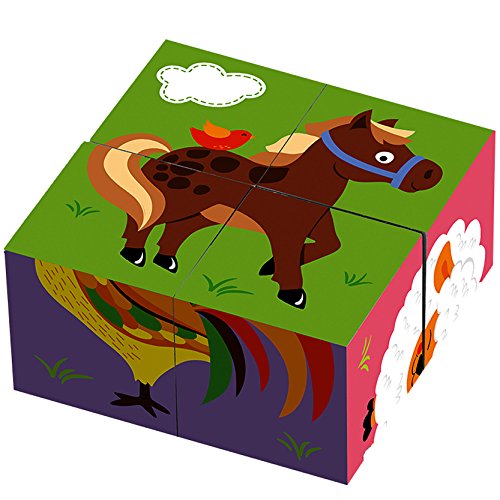 VIGA-50835 Viga-50835-Cubo de puzle, diseño de Animales de Granja, Multicolor (50835)