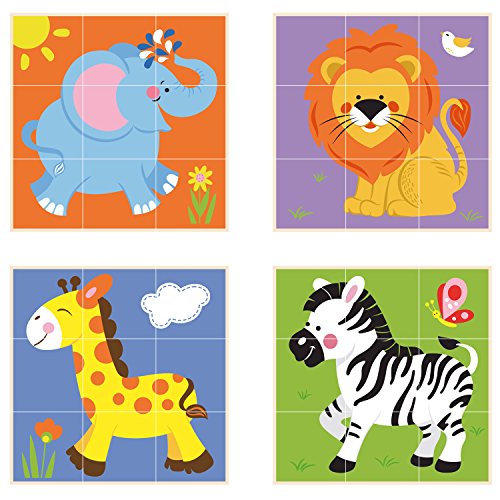 VIGA VIGA-50834 Toys 50834-Puzle de Cubo apilable (Animales Salvajes, 9 Piezas), Multicolor (50834)