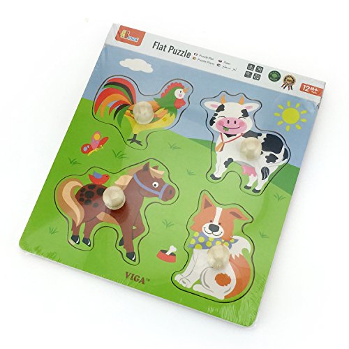 VIGA VIGA-50839 Toys 50839-Puzzle Grande de Madera, diseño de Animales de Granja, Multicolor (50839)