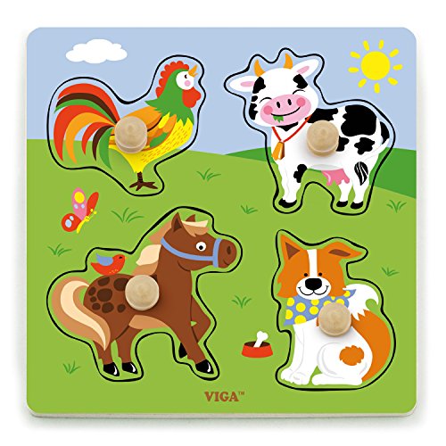 VIGA VIGA-50839 Toys 50839-Puzzle Grande de Madera, diseño de Animales de Granja, Multicolor (50839)