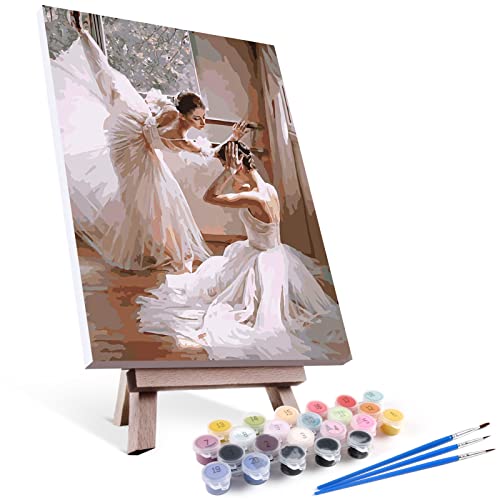 VIKMARI Kits de Pintura por números para Adultos con Marco Pintura DIY por números Bailarina de Ballet Pintura al óleo DIY Pintura enmarcada 16x20 Pulgadas