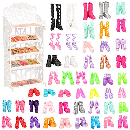 VILLAVIVI 1x Zapatero de plástico Muñeca Fashion + 40x Zapatos Accesorios como Regalo para 28 - 30 CM 11.5 Pulgadas Muñeca