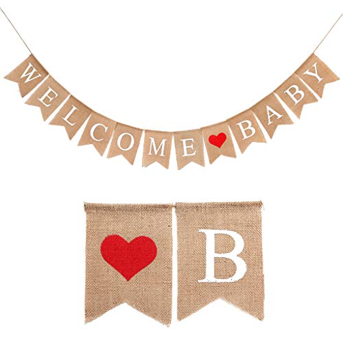 Vintage Lino Bienvenido Bebé Banner Rústico Lino Letra Pennant Garland 2.8 M Decoración para el hogar, Fiesta, Recepción, Fiesta de Bienvenida al bebé Collar de banderines rústicos