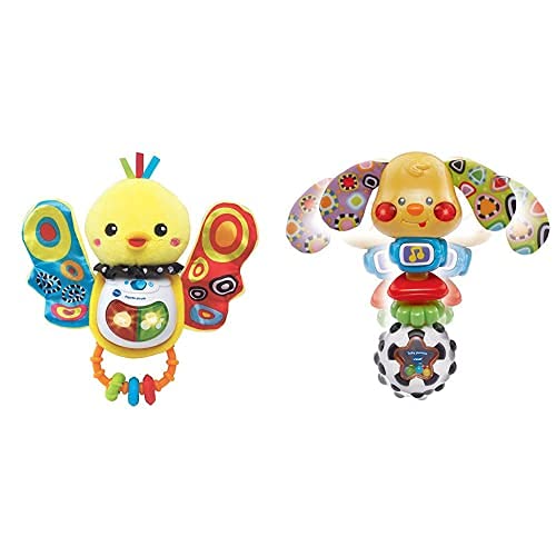 VTech 80 185322 Sonajero Pajarito Pío con Voz, Color (3480 185322) + Toby Perrito Sonajero Electrónico con Luz Y Voz, Multicolor, Talla Única (3480 184722)