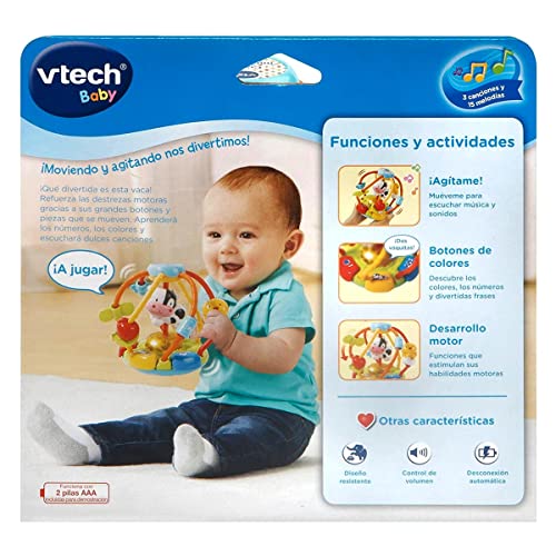 VTech-80-502922 Cuentas muuusicales, sonajero bola interactiva bebé con más de 45 melodías, voces y canciones, desarrolla vocabulario y motricidad fina, Multicolor (3480-502922) , color/modelo surtido