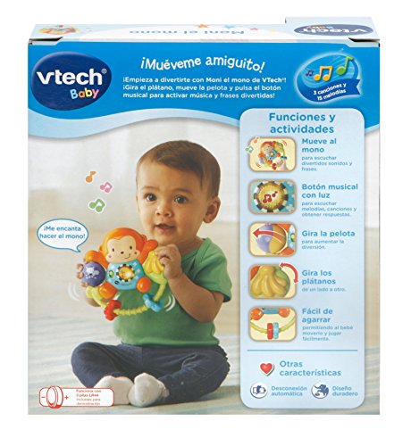 VTech-80-508322 Moni el Mono, sonajero interactivo bebé con más de 35 melodías canciones y voces, Multicolor (3480-508322) , color/modelo surtido