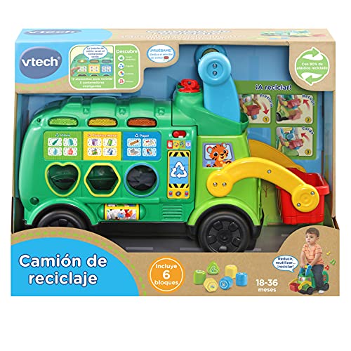 VTech - Camión de reciclaje, Juguetes ecológicos para Niños +18 Meses, Versión ESP (80-541822)