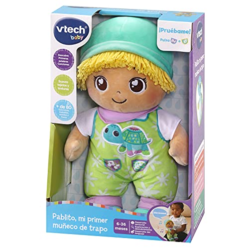 VTech Pablito, mi Primer muñeco de Trapo, Juguete para bebés +6 Meses, Peluche Interactivo-Versión ESP (3480-546922), Color