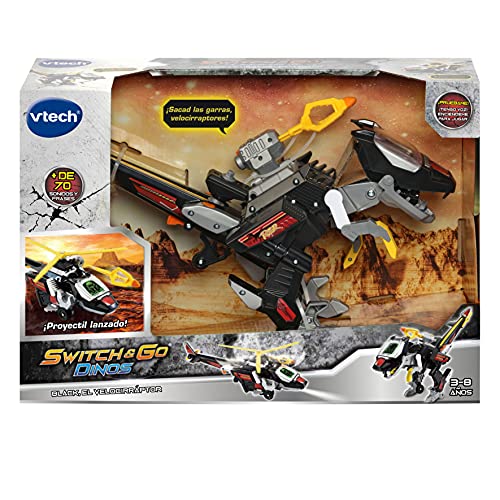 VTech Switch&Go Dinos, Black el velocirráptor, Dinosaurio Que se transforma en vehículo, Juguete para niños +3 años, Versión ESP (3480-141467), Color