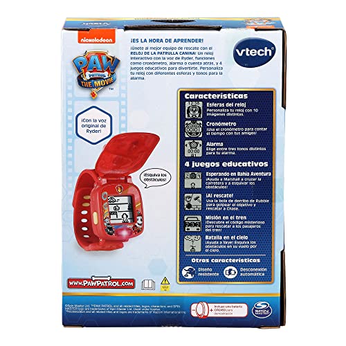 VTech VTech-123-525587 Patrulla Canina La Película, Reloj Educativo de Marshall, Juguete Interactivo para niños +3 años, Voces Originales de los Personajes, versión ESP (3480-525587), Color