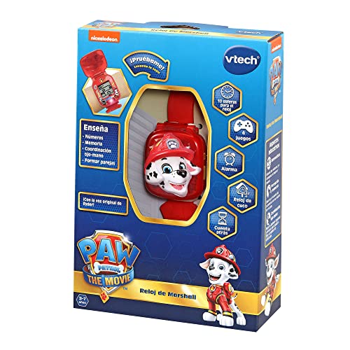 VTech VTech-123-525587 Patrulla Canina La Película, Reloj Educativo de Marshall, Juguete Interactivo para niños +3 años, Voces Originales de los Personajes, versión ESP (3480-525587), Color