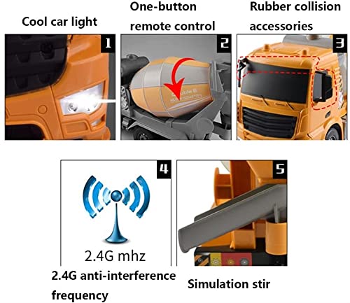 WANIYA1 Toy mezclador de cemento de control remoto, 6 canales Rc Mezclador de cemento Ingeniería Tractor de tractor Auto Dumping Construcción Vehículo de juguete Power Cemento Camión Juguete for adult