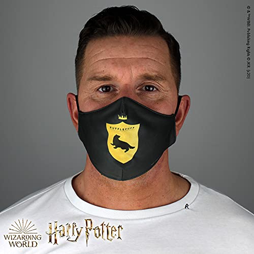 Warner Bros. Harry Potter Superheroes Mouthguard Masks Fabric Mask Adjustable Elastic Band Adult & Teen Comic Mask Nose Guard Mouth Noses (Hufflepuff Shield)