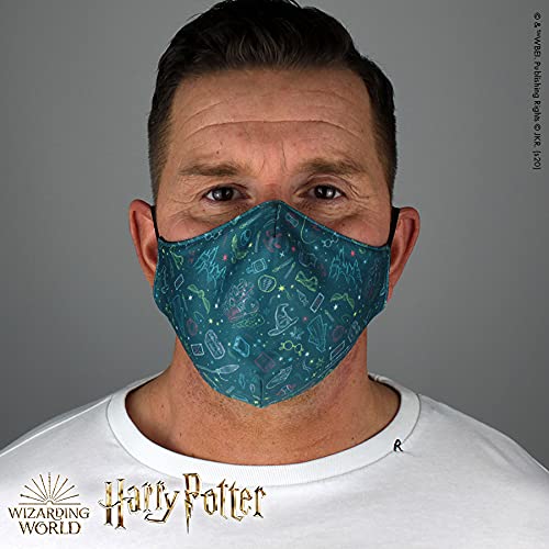 Warner Bros. Harry Potter Superheroes Mouthguard Masks Fabric Mask Adjustable Elastic Band Adult & Teen Comic Mask Nose Guard Mouth Noses (Icons - Lines - Pattern)