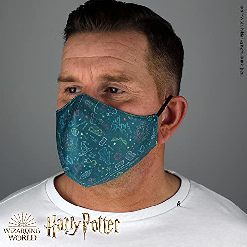 Warner Bros. Harry Potter Superheroes Mouthguard Masks Fabric Mask Adjustable Elastic Band Adult & Teen Comic Mask Nose Guard Mouth Noses (Icons - Lines - Pattern)