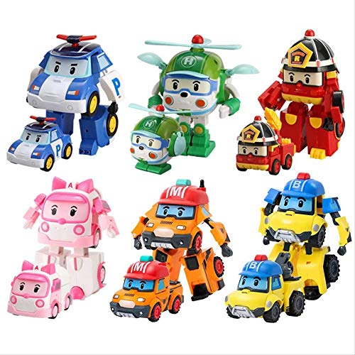 wasd Juego de 6 juguetes Robocar Poli Robot Poli Amber Roy, modelo de coche Anime Action Figuras Juguetes para Niños Regalo