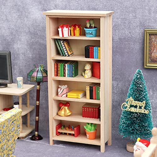 Washranp Gabinete de libros de casa de muñecas DIY casa de muñecas vertical estantería modelo de estantería de libros modelo para casa de muñecas 1/12 color de madera