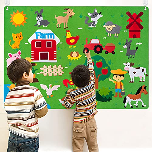 WATINC Felt Farm Story Board Set 3.5Ft 38Pcs Preescolar Animales domésticos Cuentacuentos Tablero