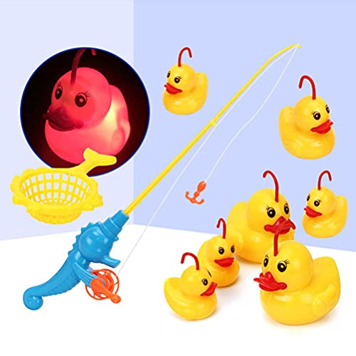 Wawogic 9 Unids/Set Juego De Pesca De Pato De Inducción Juguetes De Baño Ligeros Piscina para Niños Regalos Juguetes Interactivos De Pato Juguetes Educativos Tempranos