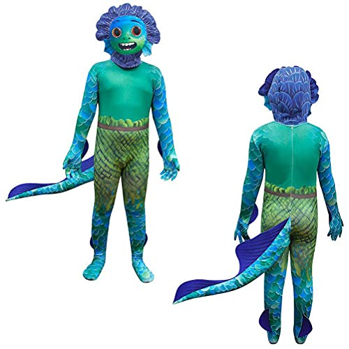 Wawogic Luca Kids Cosplay Sea Monster Fish Monster Performance Suit Disfraz siamés Disfraz de Halloween Body Fancy Set Kids Carnival Party Disfraz de Rendimiento