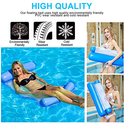 WELLXUNK® Cama Flotante de Agua, Hamaca de Agua Inflable, 4 en 1 Hamaca Flotante Inflable del Agua, Cama Plegable para Sillas De Agua Flotante Piscina Tumbonas para Hijos Adultos (Azul Oscuro)