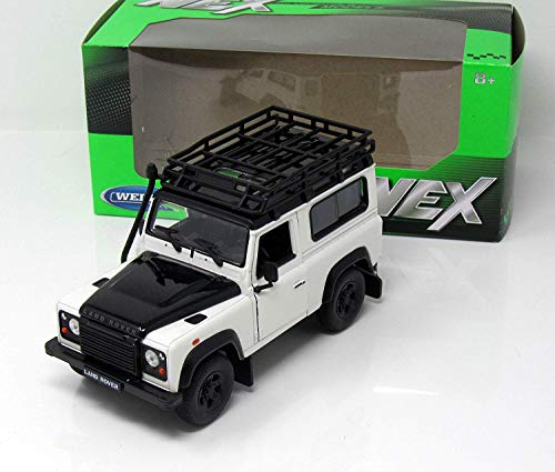 Welly Modelo Coche Miniatur 1:24 Land Rover Defender Blanco / Negro con Dachgepaäckträger