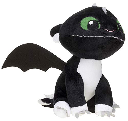 WHL Cómo Entrenar a tu Dragón - Peluche Bebé Dragón Negro con Ojos Verdes, 20cm (8"), HTTYD