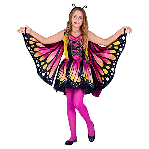 WIDMANN 10865 10865 - Disfraz infantil de mariposa, vestido con tutú, alas, antenas, animales, pliegues, fiesta temática, carnaval, niña, multicolor, 116 cm/4-5 años