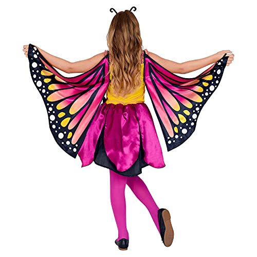 WIDMANN 10865 10865 - Disfraz infantil de mariposa, vestido con tutú, alas, antenas, animales, pliegues, fiesta temática, carnaval, niña, multicolor, 116 cm/4-5 años