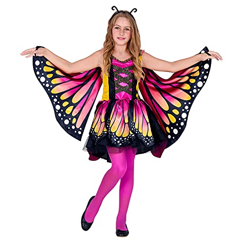 WIDMANN 10865 10865 - Disfraz infantil de mariposa, vestido con tutú, alas, antenas, animales, pliegues, fiesta temática, carnaval, niña, multicolor, 116 cm/4-5 años