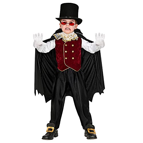 WIDMANN Widmann-30048 Infantil de Vampiro, Camisa con Chaleco y Chaqueta, Capa con Cuello, Conjunto niños, murciélago, Disfraz, Fiesta temática, Carnaval, Halloween, Multicolor, 158 cm (30048)