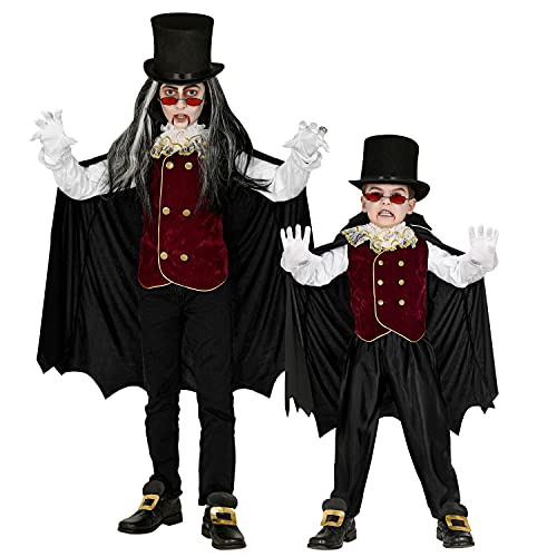 WIDMANN Widmann-30048 Infantil de Vampiro, Camisa con Chaleco y Chaqueta, Capa con Cuello, Conjunto niños, murciélago, Disfraz, Fiesta temática, Carnaval, Halloween, Multicolor, 158 cm (30048)