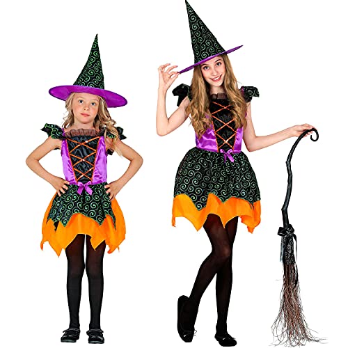 WIDMANN Widmann-97350 Infantil de Bruja de 2 Piezas, Vestido y Sombrero, Multicolor, Cuentos de Hadas, Disfraz, Fiesta temática, Carnaval, Halloween, 104 cm (97350)