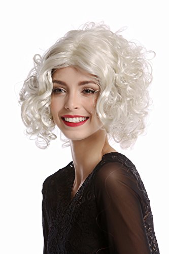 WIG ME UP- 1352-ZA613 Peluca Mujer Carnaval Halloween Diva Hollywood Corta rizada Raya Medio Color Rubio-Platino