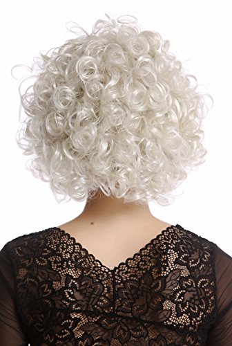 WIG ME UP- 1352-ZA613 Peluca Mujer Carnaval Halloween Diva Hollywood Corta rizada Raya Medio Color Rubio-Platino