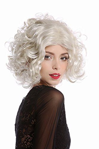 WIG ME UP- 1352-ZA613 Peluca Mujer Carnaval Halloween Diva Hollywood Corta rizada Raya Medio Color Rubio-Platino