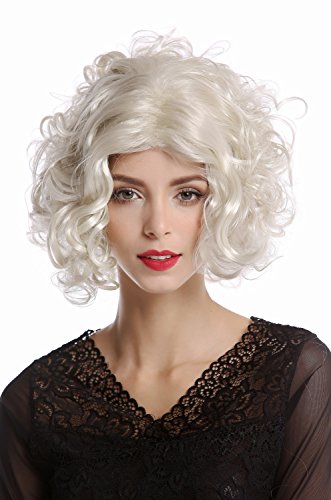 WIG ME UP- 1352-ZA613 Peluca Mujer Carnaval Halloween Diva Hollywood Corta rizada Raya Medio Color Rubio-Platino