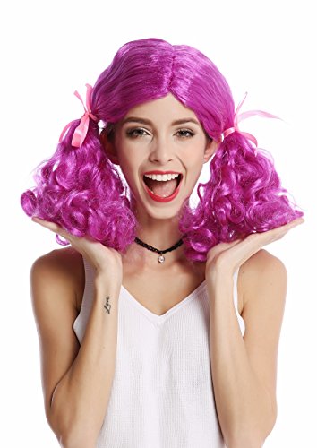 WIG ME UP- 2466-ZA51 Peluca Mujer Carnaval Halloween Color Lila Chica Lolita voluminosas trensas rizadas Raya Medio